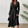 Women's Fashion Casual Solid Color V-neck Twisted Long-sleeve Dress