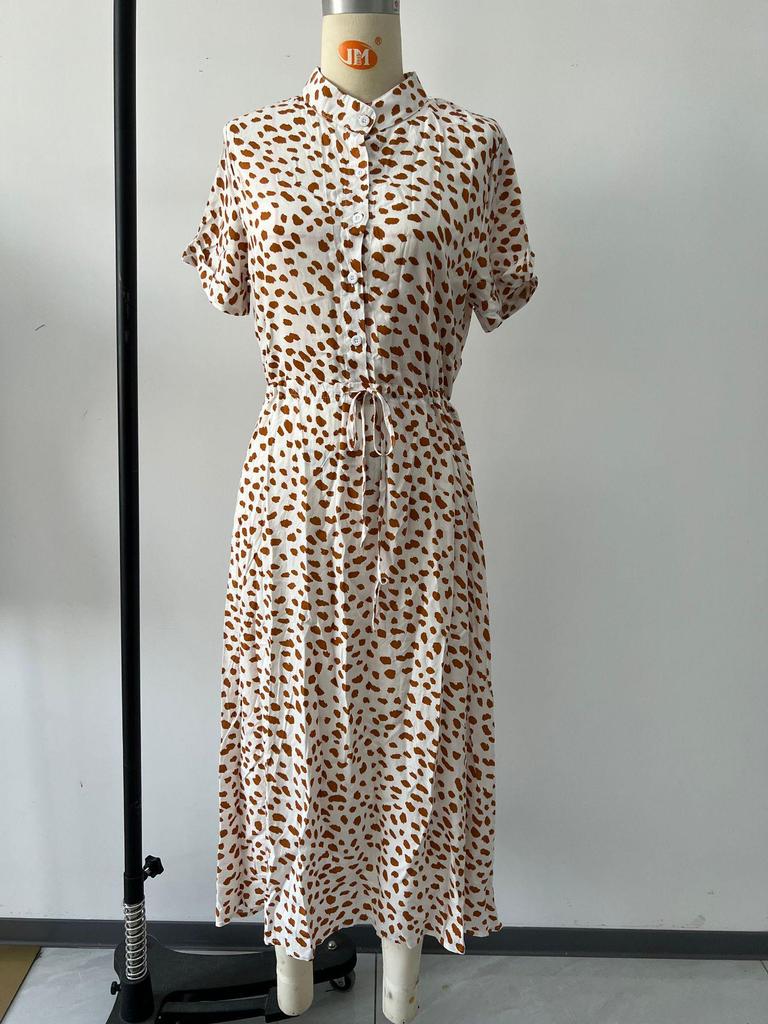 Vestido Midi de Manga Corta de Lunares Europeo y Americano - Moda de Verano 2025 para Mujer