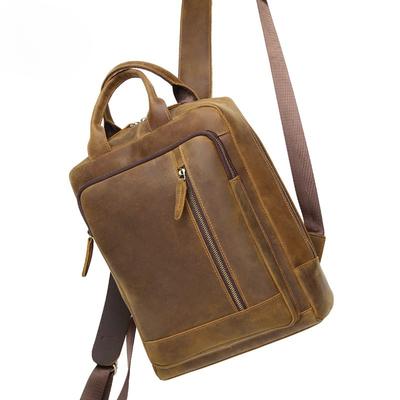 Genuine Leather Backpack Retro Crazy Horse Leather Large Capacity Travel Backpack