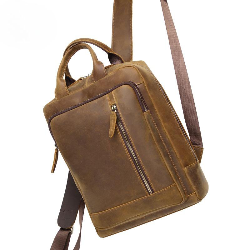 Genuine Leather Backpack Retro Crazy Horse Leather Large Capacity Travel Backpack