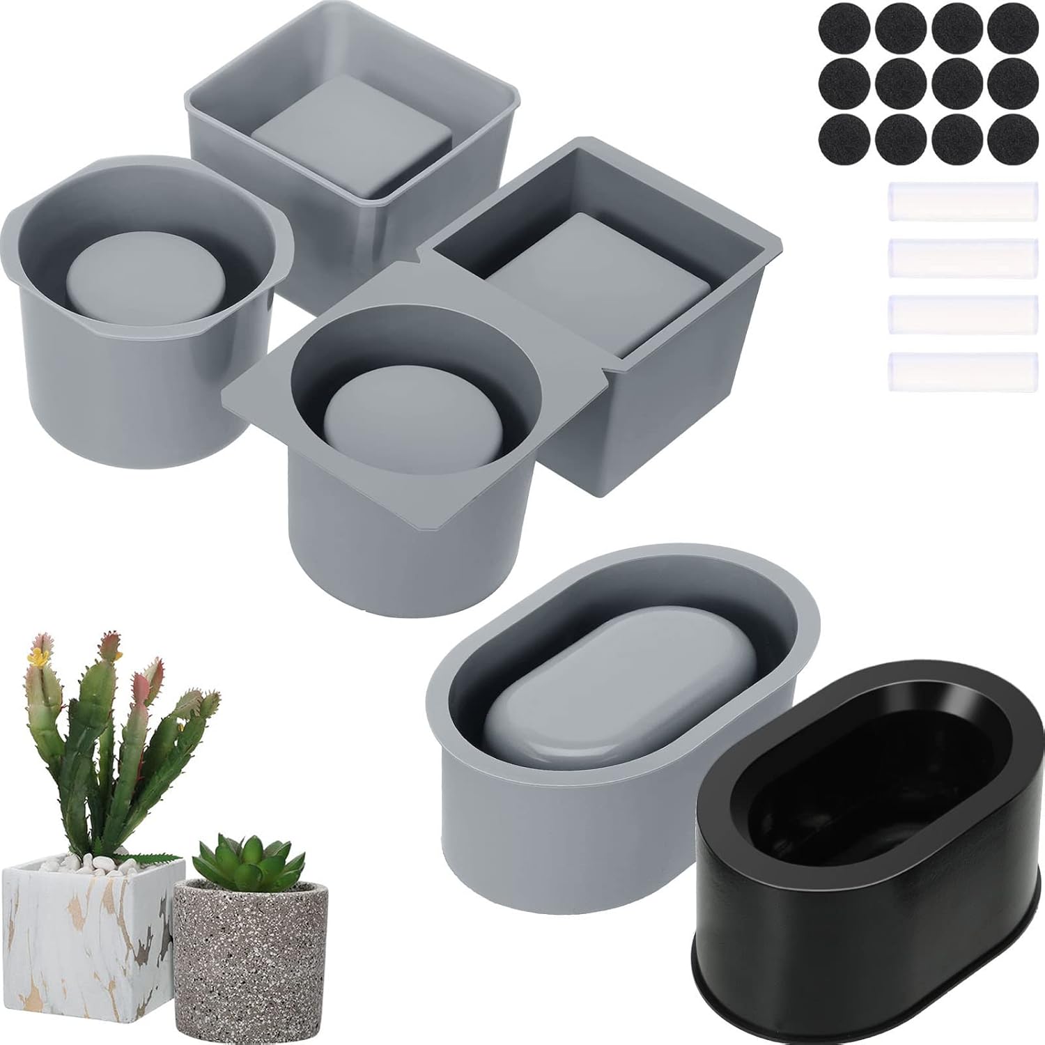 3 Pack Silicone Planter Mold Flower Pot Molds for DIY Homemade Succulent Plant Pots, Square and Round