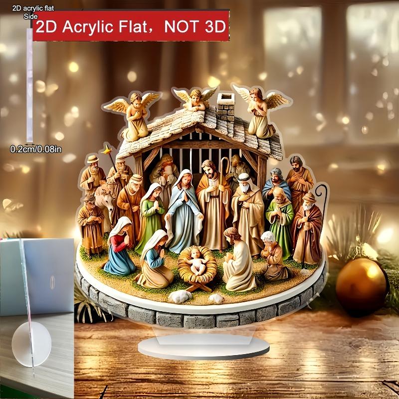 2D Flat Bohemian Style Acrylic "Nativity Scene" Desktop Decoration, Suitable for wall decoration, porch, room, villa, accents Home, Hallway, or Workpl