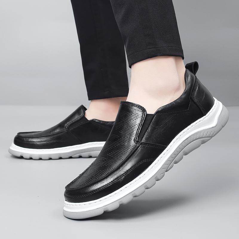 Fashion Mens Slip on Flats British Style Male Loafers Soft Bottom Wear-resistant Comfortable Dress Shoes New Men's Genuine Leather Shoes