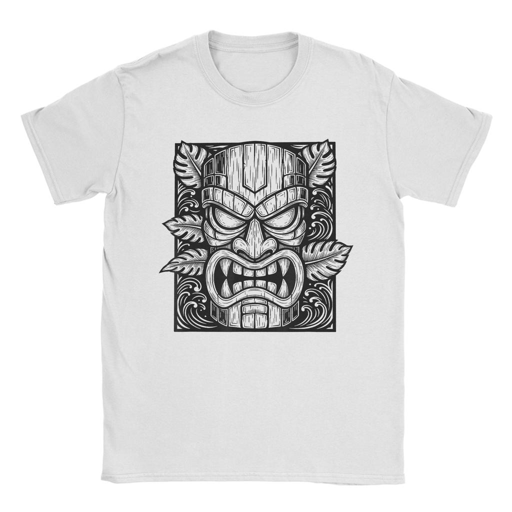 Tiki Woodcut Polynesian Tropical Hawaiian Party Luau Island T Shirt for Men Cotton Fashion for Male TShirt Crewneck Tees Gift