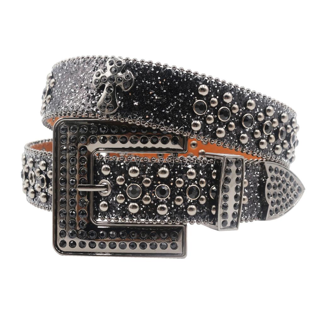 Black Cross Rhinestone Sequins Wide Belt Stylish Non-Porous Bare Body Blue Versatile European And American Ladies Prom Belt