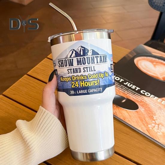 Stainless Steel Ice Cup 900ML Large Capacity Insulation Tumbler with Straw Car Coffee Cup for Hot Cold Drinks Water Tea Milk Office Outdoor Insulated