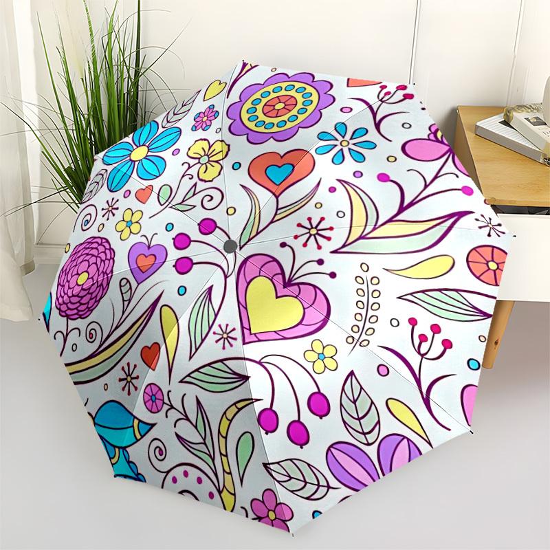1pc Floral Heart Pattern Automatic Folding Umbrella - Portable Collapsible Design, 8-Rib Iron Frame, Durable Fabric yy251125086