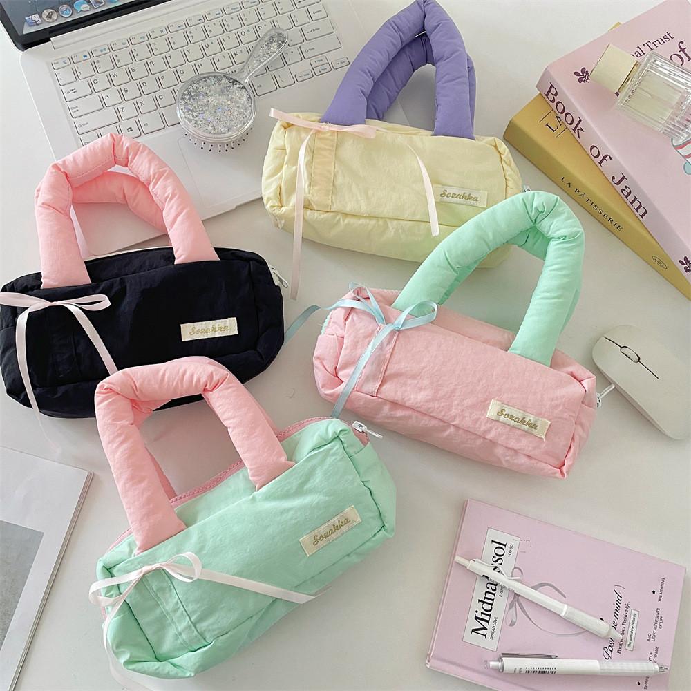Style Color Block Pencil Case Large Capacity For Girls Travel Storage Bag
