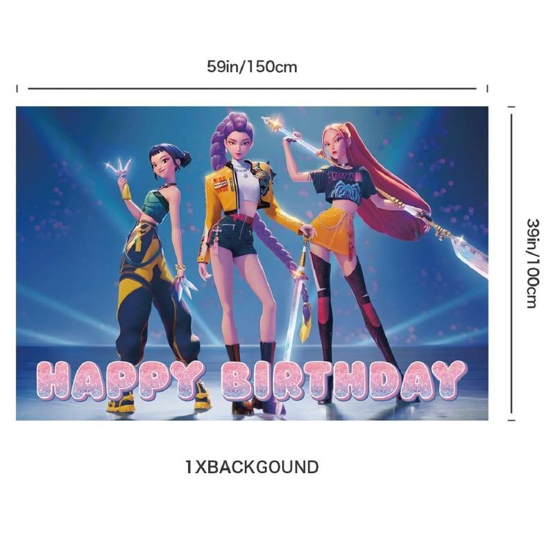 Kpop Teufelsjäger Thema Geburtstagsfeier Set Zubehör Flaggenziehen Hintergrundtuch Luftballon Lieferung Zufällig Luftpumpe Geschenk