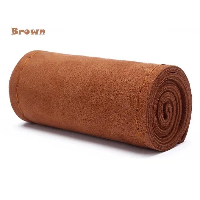 38cm Suede DIY Steering Wheel Cover Genuine Leather Braided Car Steering Wheel Pad Liner Protection Cover Anti Slip Interior