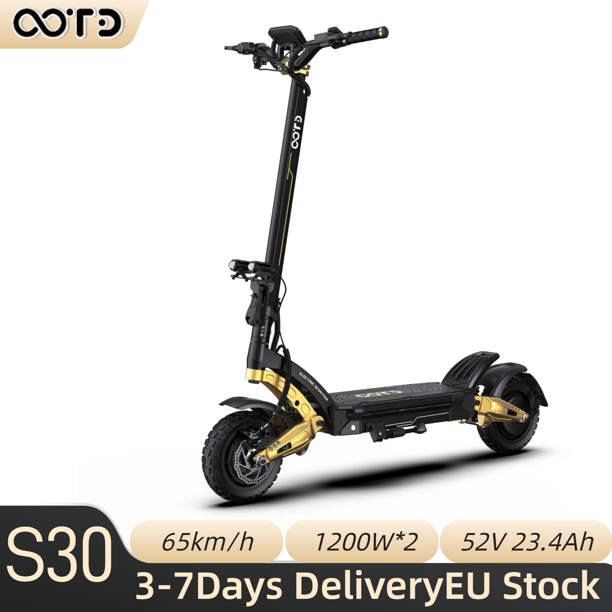 OOTD S30 Trottinette Électrique 10'' 65KM/H Moteur Double 1200W*2 Batterie 52V/23.4Ah Autonomie 60KM Pliable Frein Hydraulique Trottinette Électrique S30 65KM/H noir