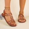 Women Sandals Large Size Belt Hollow Out Flat Bottom Sandals Women Fashionable All-Match Shoes Women Trend Outdoor Beach Shoes