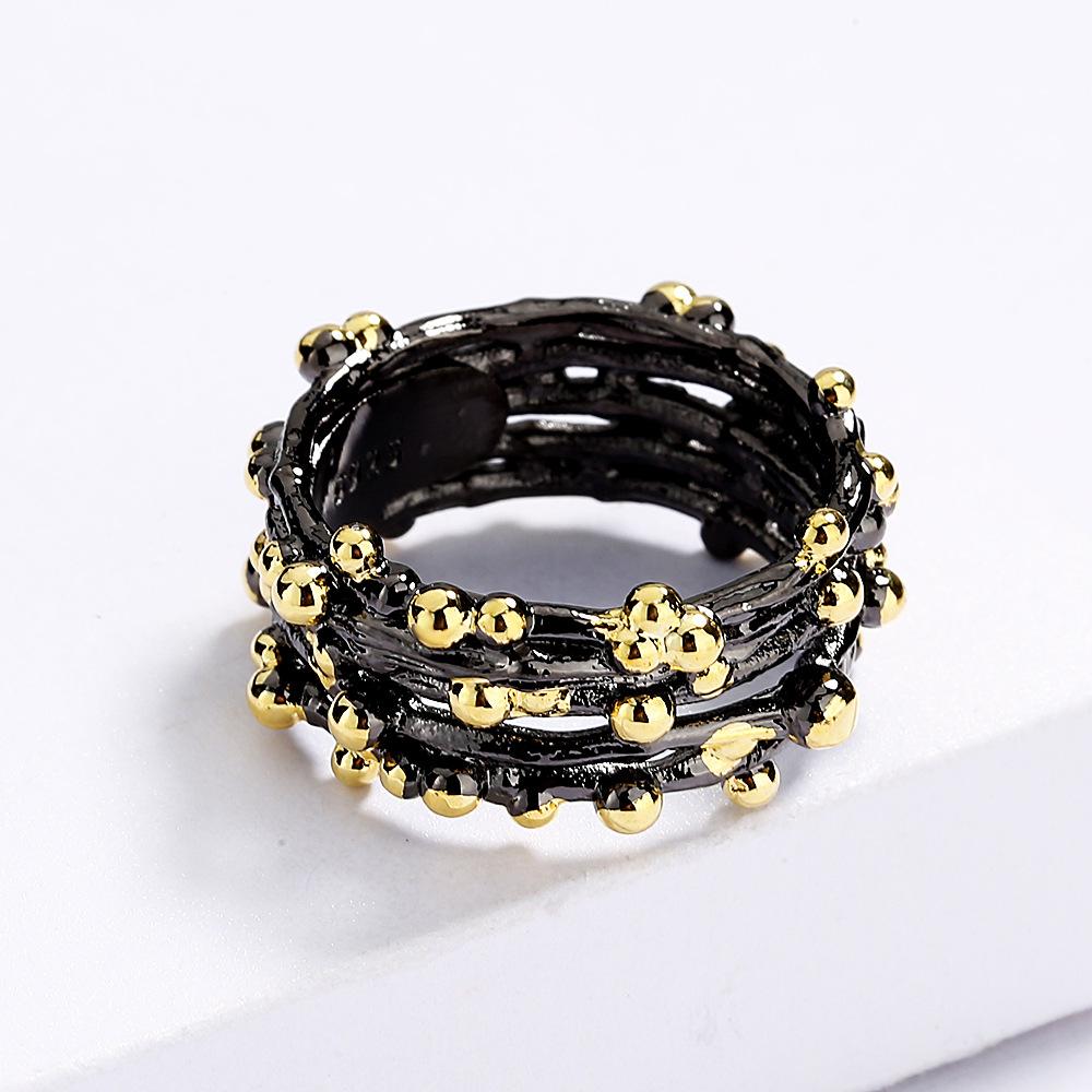 Hochwertiger Einzigartiger Schmuck Tupfenmuster Schwarzgold Ring Damen Mehrschichtiger Mode Setring Hochzeitsfeierring Geschenk
