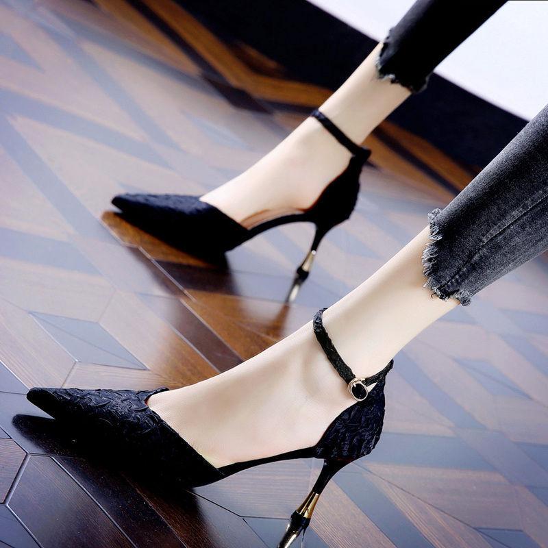 

Black temperament high heels women s 2025 spring and autumn new sexy pointed stiletto word with design sense fashion shoes 34