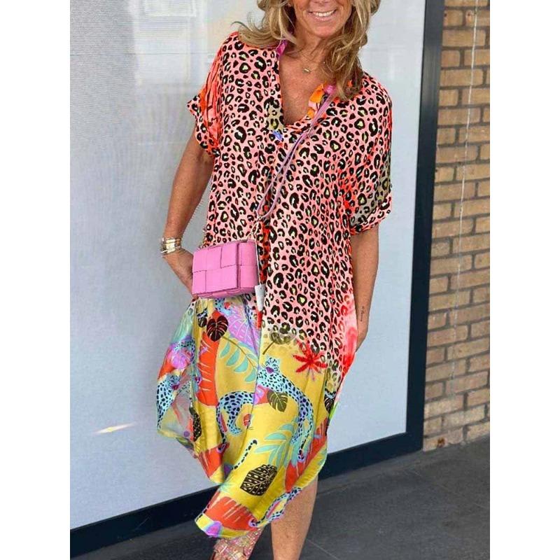 IHUASU Dámská móda léto jaro ležérní šaty s krátkým rukávem a výstřihem do V