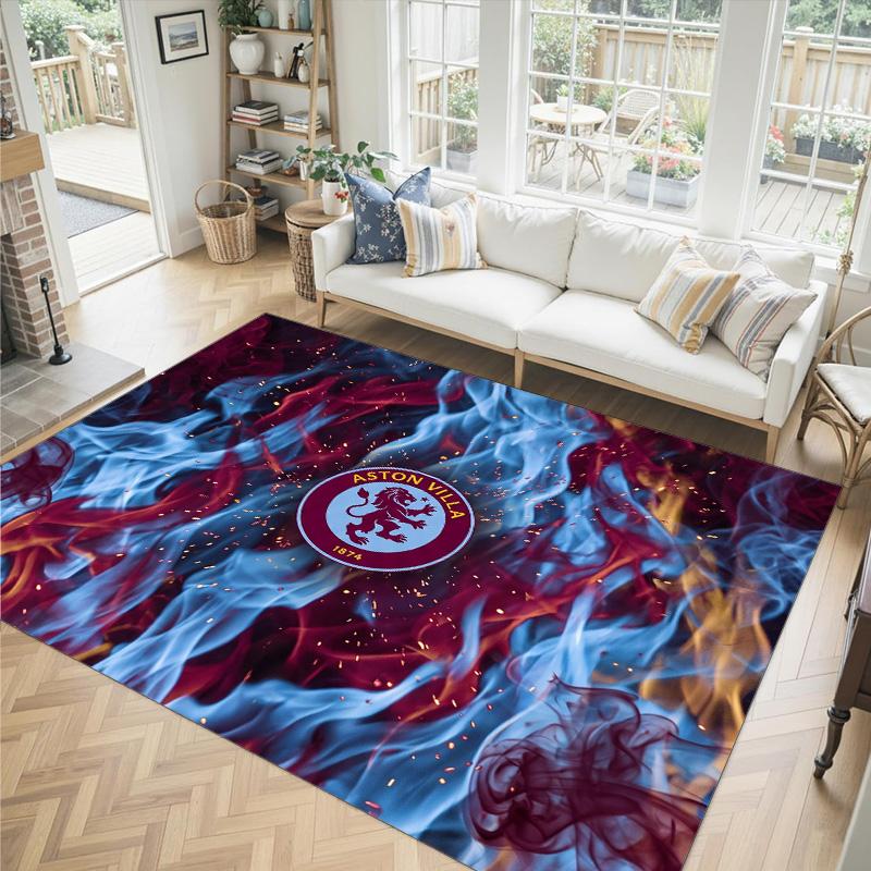 Aston Villa Football Design Crystal Velvet Carpet Cozy Non?Slip Printed Rug For Bedroom Living Room Entrance