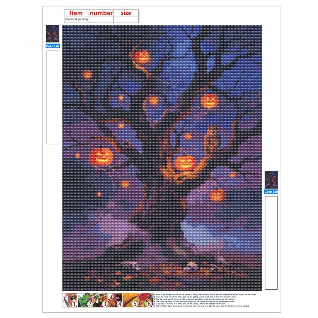 DIY Diamond Painting Kit Halloween Pumpkin Tree Owl Pattern 5D Full Drill Canvas Art Creative Craft Gift for Girls and Adults