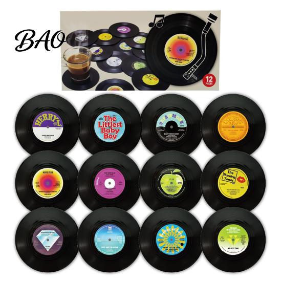 Non-slip Solid Wood Cup Mats Retro Elk/Vinyl Record Coasters, Decorative Wooden Mats, Insulated Table Natural Decor for Home Office Mat, Non