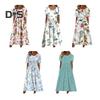 Women's Summer Short Sleeve Dress Casual Floral Print Round Neck Midi Dress with Pockets Flowy A-line Beach Sundress