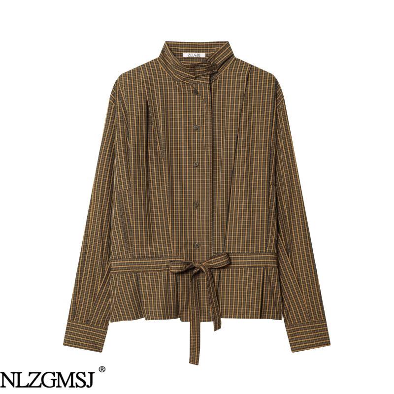 European & American Style Plaid Shirt with Bow Detail - 2026 New Fashion Style Small