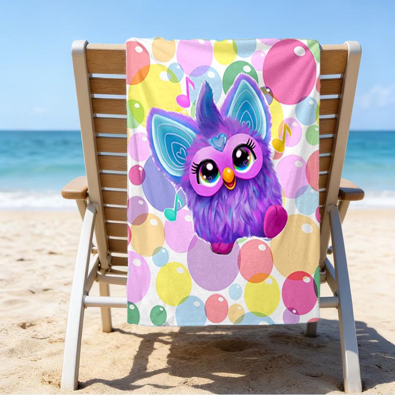 Colorful Furby In Bubbles Microfiber Beach Towel, Lightweight And Quick-Dry, for Summer Travel, Beach Essential, Swimming Pool Outdoor
