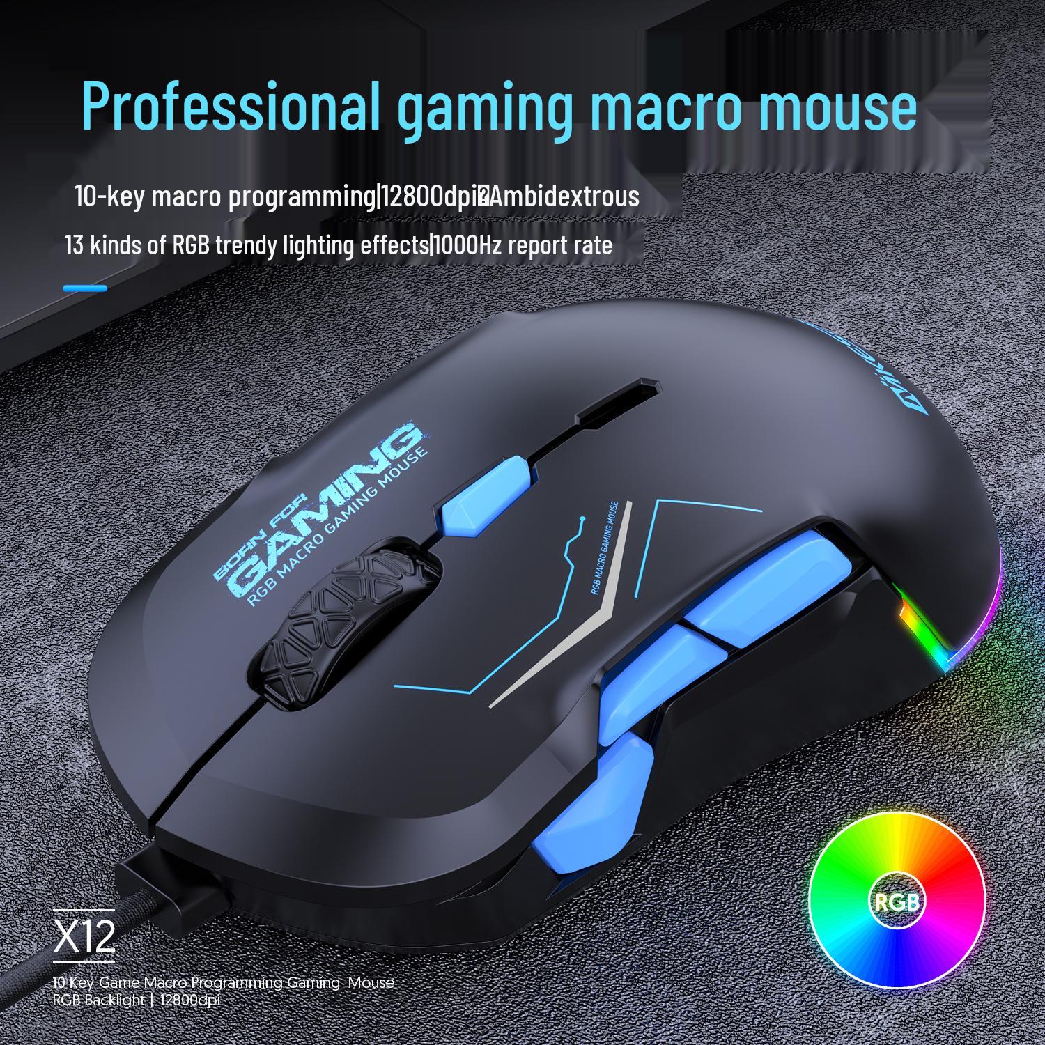 

Ambidextrous 10-Button RGB Gaming Mouse with 12800 DPI and Macro Features