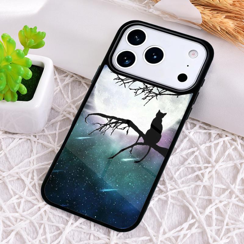 Anime Moon Cat Phone Case for iPhone 17 Air 16 15 11 12 14 13 Pro Max Shockproof Cover