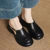 Muffin Chain Black Single Shoes Retro Outer Wear Thick-soled Leather Lazy Hollow Sandals Thick Heel Bag Head Half Slippers Women