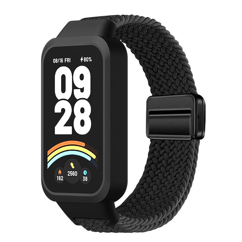 

Чохол для ПК+Ремінець для mi band 9 8 активні аксесуари спортивний Нейлоновий браслет correa+Захисний бампер корпус Чохол для Redmi band 3 2 For Mi Band 8 active чорний