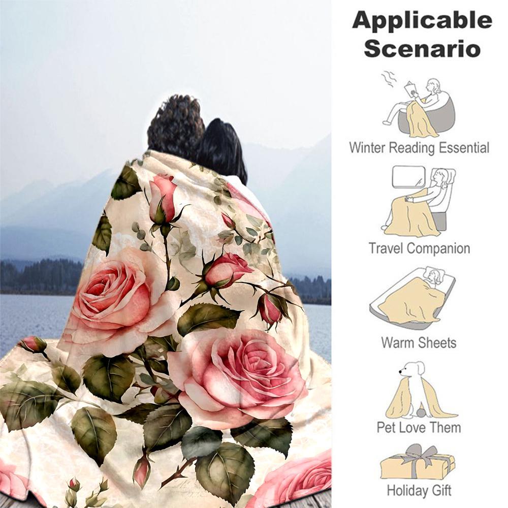 1PC Rose LaceOutdoor Flannel Blanket - Soft Plush Decor for Picnics, camping, Bedroom, Playroom, Office, or Lunch Break 1337A