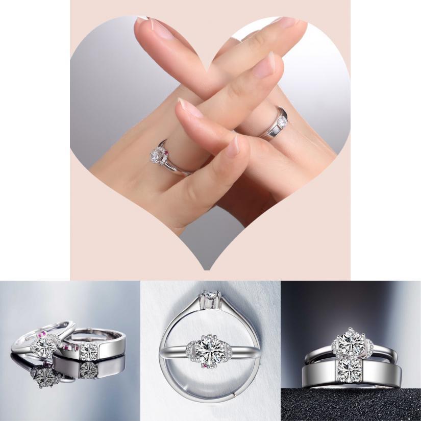 Fashionable Geometric Design Adjustable Couple Rings With Platinum Finish