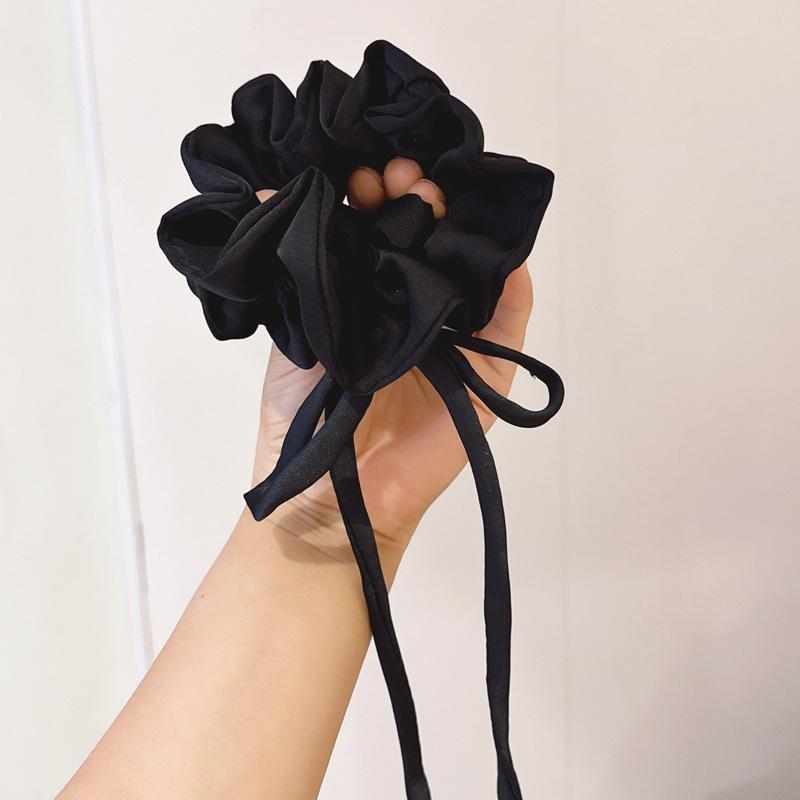 

French satin ribbon bow waist pleated large intestine hair band rubber band rope streamer hair rope hair accessories headgear чёрный