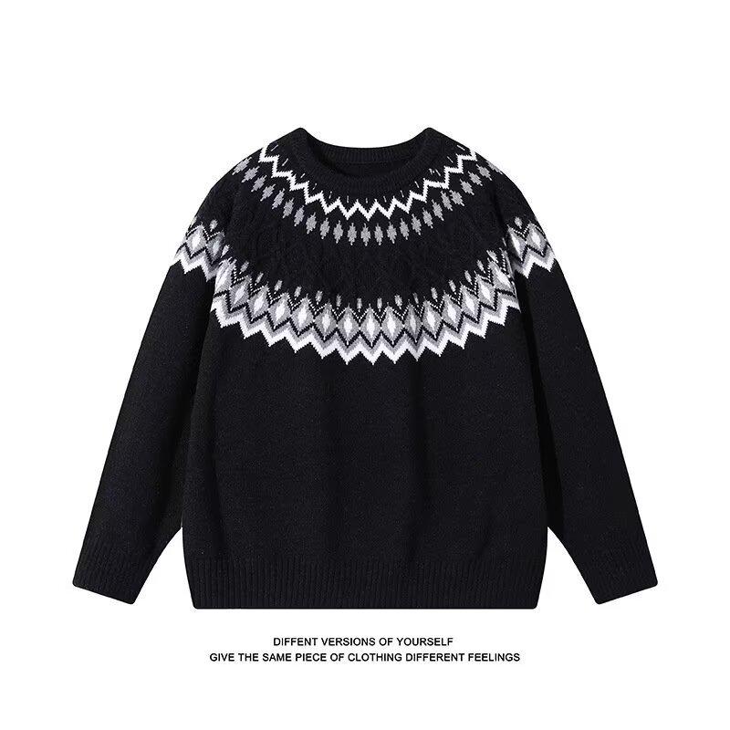 Men's Retro Fair Isle Knit Sweater - Unisex, Heavyweight, Loose Fit