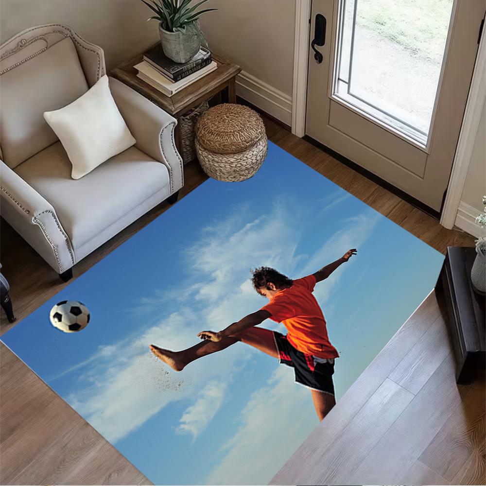 Soccer Ball Stormy Sky Floor Mat Perfect for Dining Room Outdoor Entryway Balcony Anti-slip Rug Anime Office Decor Spiritual Gift