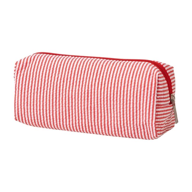 Multiunction Striped Pencil Case Water Resistant Polyester Pen Pouches Travel Cosmetics Bag For School Office Supplies
