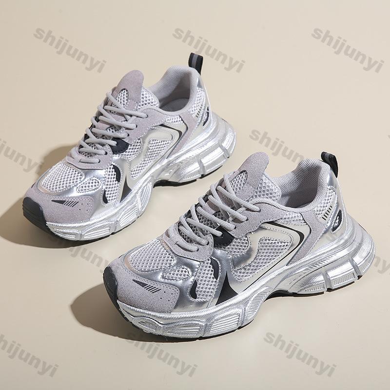 Modische Klobige Plateau-Sneaker für Damen Frühling Atmungsaktives Mesh Dicke Sohle Vulkanisierte Schuhe Frau Lässig Schnürschuhe Sport Laufschuh