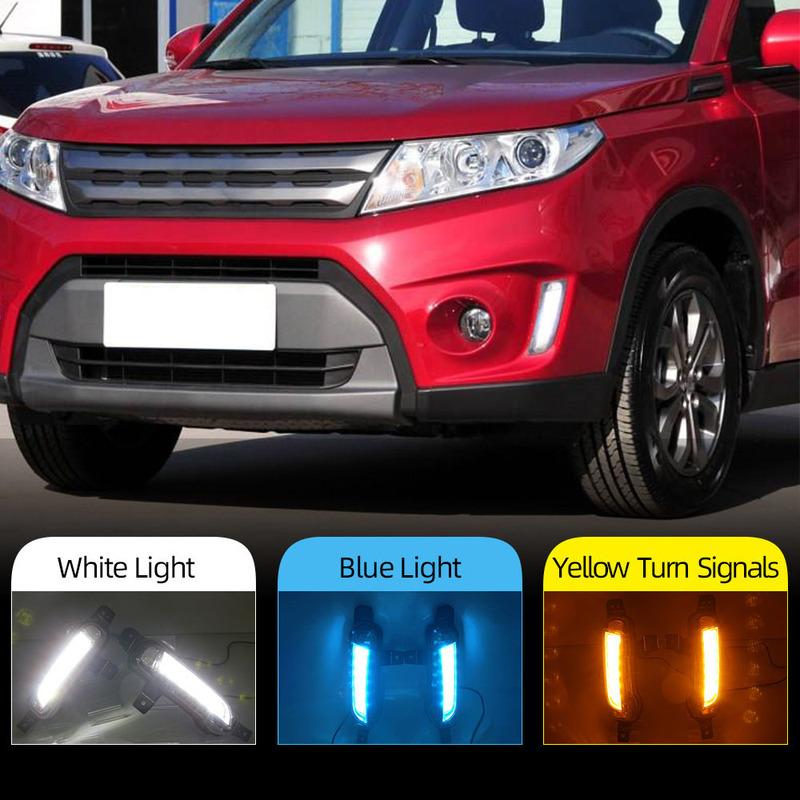 1Set For Suzuki Vitara 2015 2016 2017 2018   Car LED Daytime Running Light DRL Fog Lamp with Yellow Turn Signal