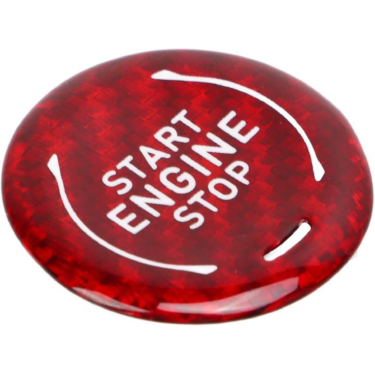 Aramox Car Engine Start Stop Button Cover Carbon Fiber Ignition Push Start Button Sticker Compatible with C8 2020 To Present (Red)