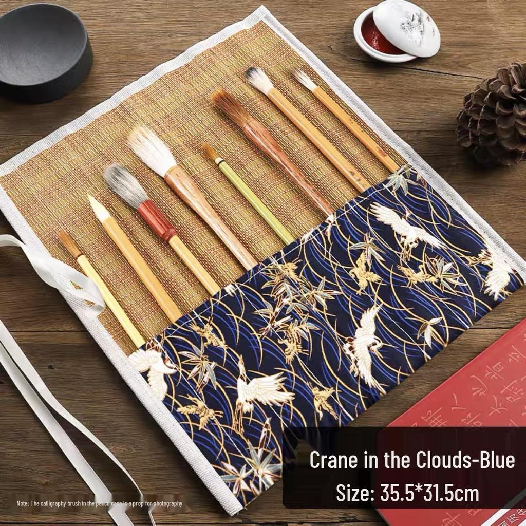 Ancient Style Canvas Calligraphy Brush Roll | Elegant Bamboo Pen Storage | Portable, Creative & Exquisite Design
