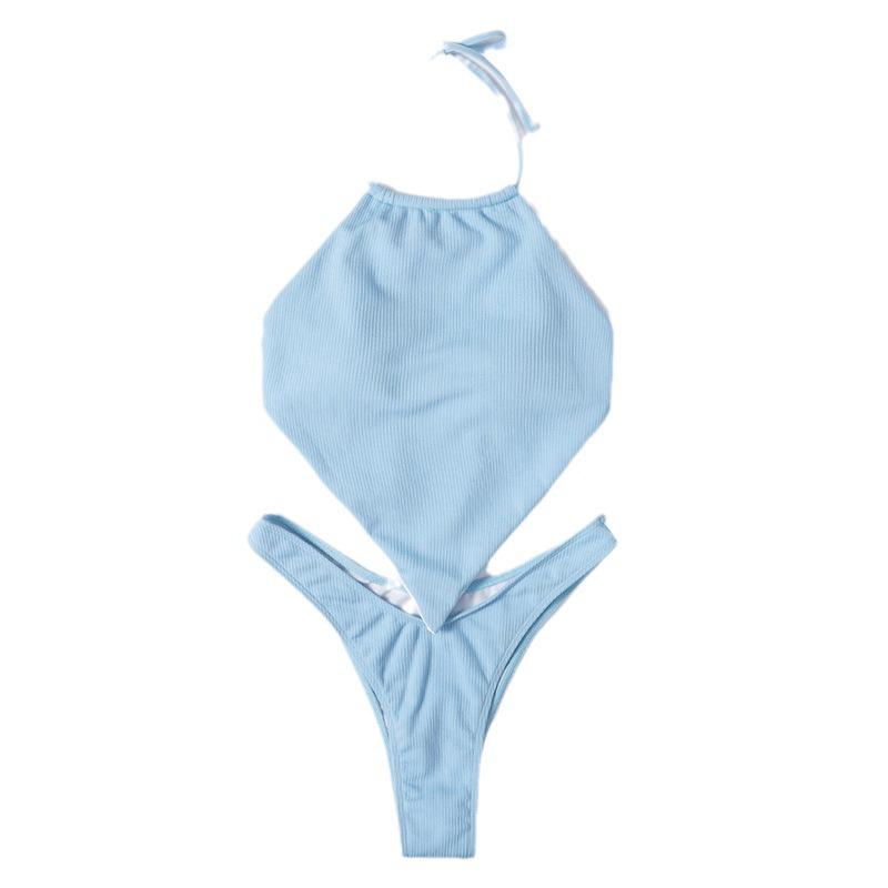 

European & American Halter Bikini - Ribbed Split Swimsuit M чорний