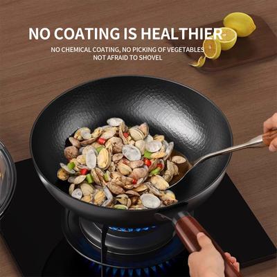 0-coated Hammer-textured Wok, Flat-bottomed Cooking Wok, Hand-forged Stir-frying Wok, Universal Stove, Wok, Iron Wok.