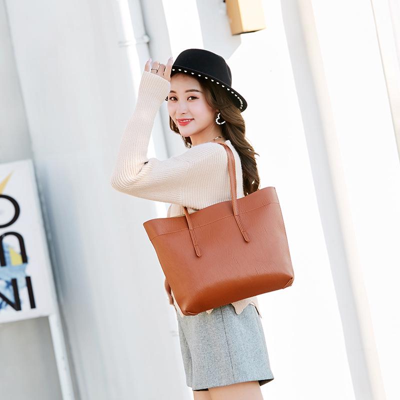 Fashion Women's PU Bag Solid Color Large Capacity Handbag Sewing Thread Zipper European Style Fashion Simple Tote Bags