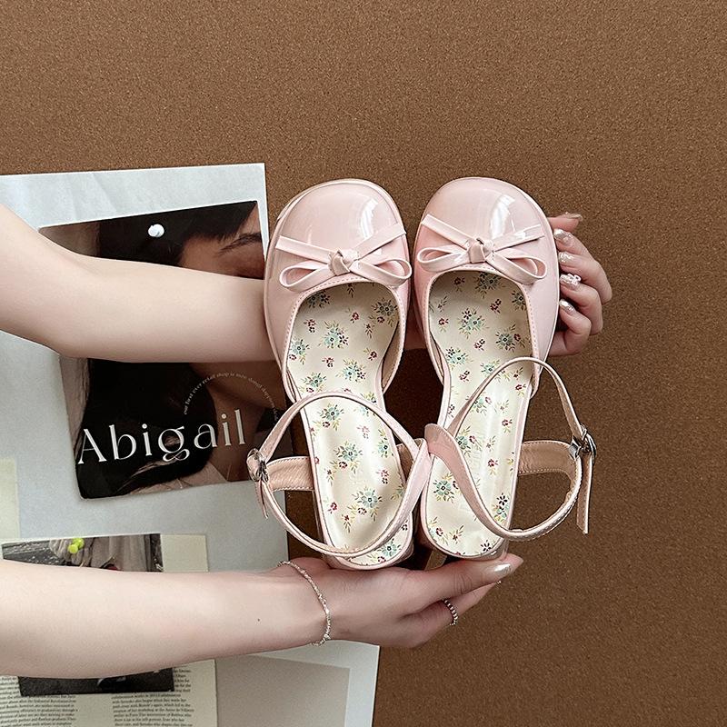 Summer New Fashion Outer Wear Thick Heels High Heels Bow Comfortable Versatile Mary Jane Single Shoes
