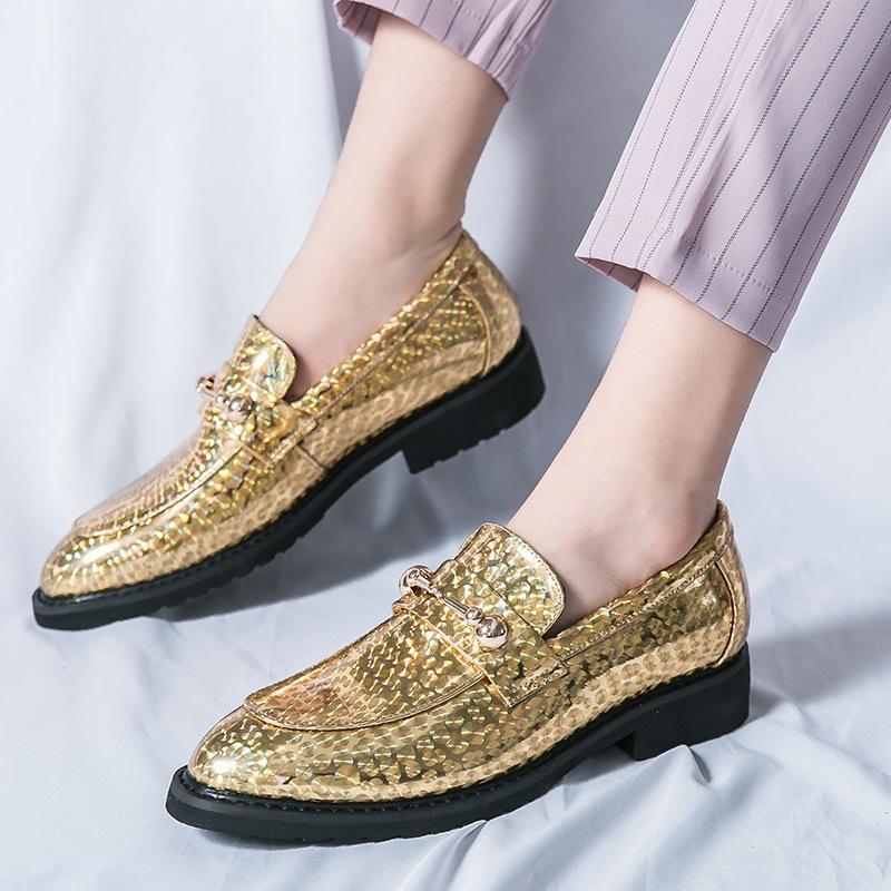2025 New Plus Size 46 Chelsea Gold Enchantress Men's British Pointed Hair Stylist Leather Shoes