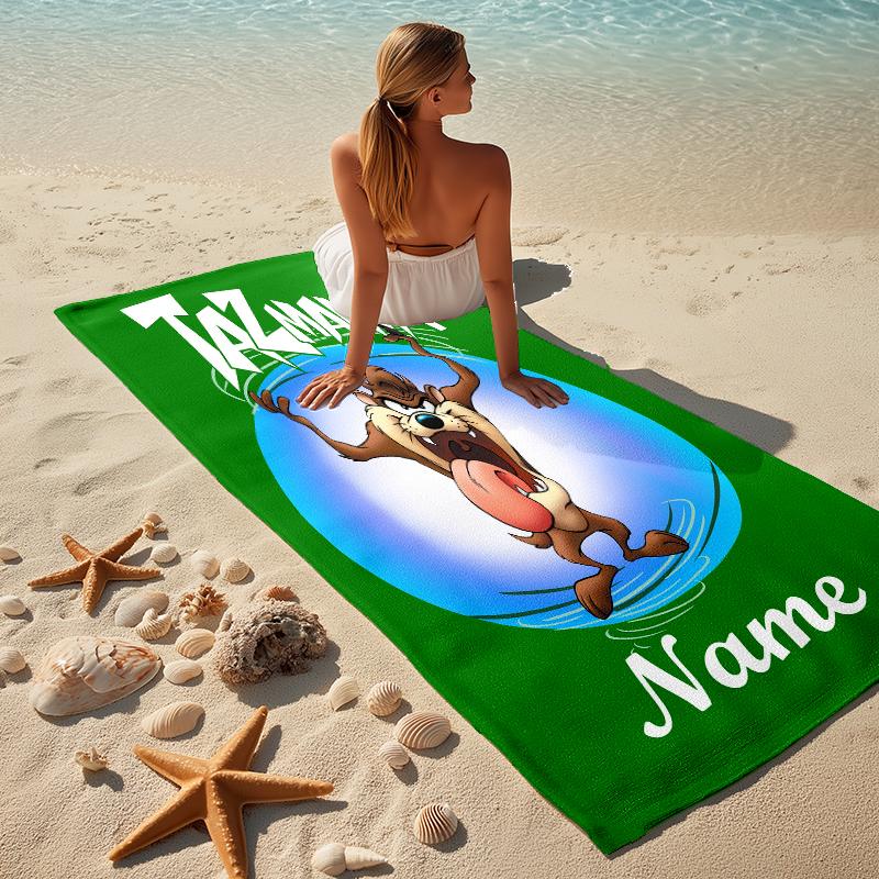 Custom Name Tazmanian Devil Stylish Digital Printing Beach Towel Quick‑Drying Absorbent Blanket for Beach Pool Gym Travel