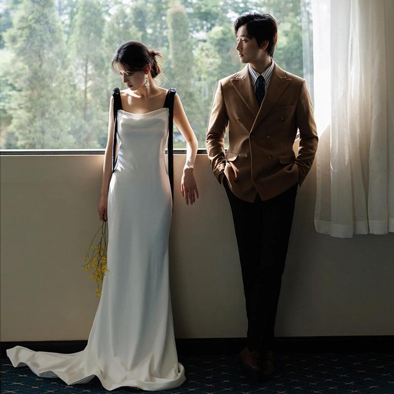 Suspender Light Wedding Dress 1011 New French Satin Bridal Travel Photography Welcome Out Wedding Dress Small Trailing Backless Dress