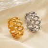 Stainless Steel Geometric Chain Open Rings for Women Men Fashion Gold Color Irregular Hollow Adjustable Finger Ring Jewelry Gift