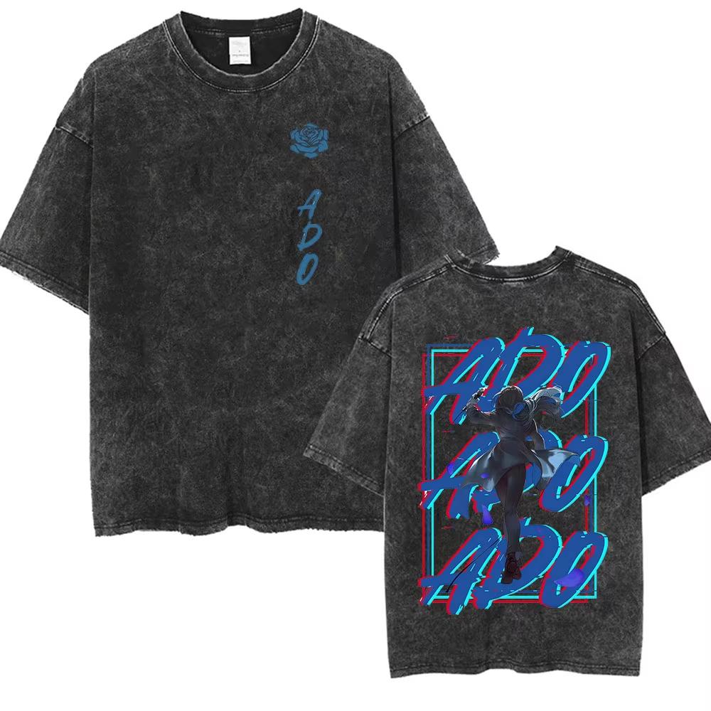 ADO Hibana World Tour Vintage Washed T Shirts Japanese Singer Fashion Oversized Tshirts Casual Aesthetic Short Sleeve Tees