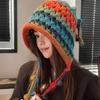Colorful Striped Knit Wool Beanie Hat For Women Winter Warm Crochet Ear Protection Cap Female Girls Windproof Rainbow Bonnet Hat