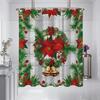 1pc Christmas Bell Print Waterproof Shower Curtain Bathe Curtains Partition Multiple Sizes 12 Hooks Privacy Protection